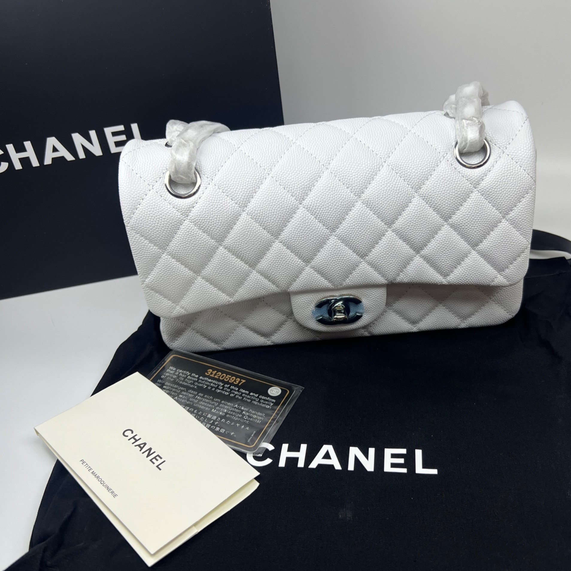 Chanel Classic Small Double Flap Bag Crossbody 9in/ 23cm White Silver Hardware For Women