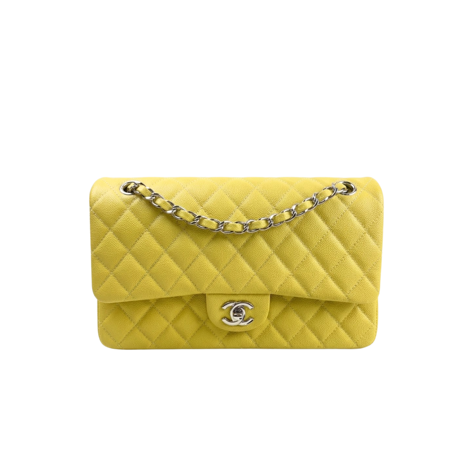 Chanel 11.12 Classic Double Flap Crossbody Bag 10in/ 25.5cm Yellow Silver Hardware For Women