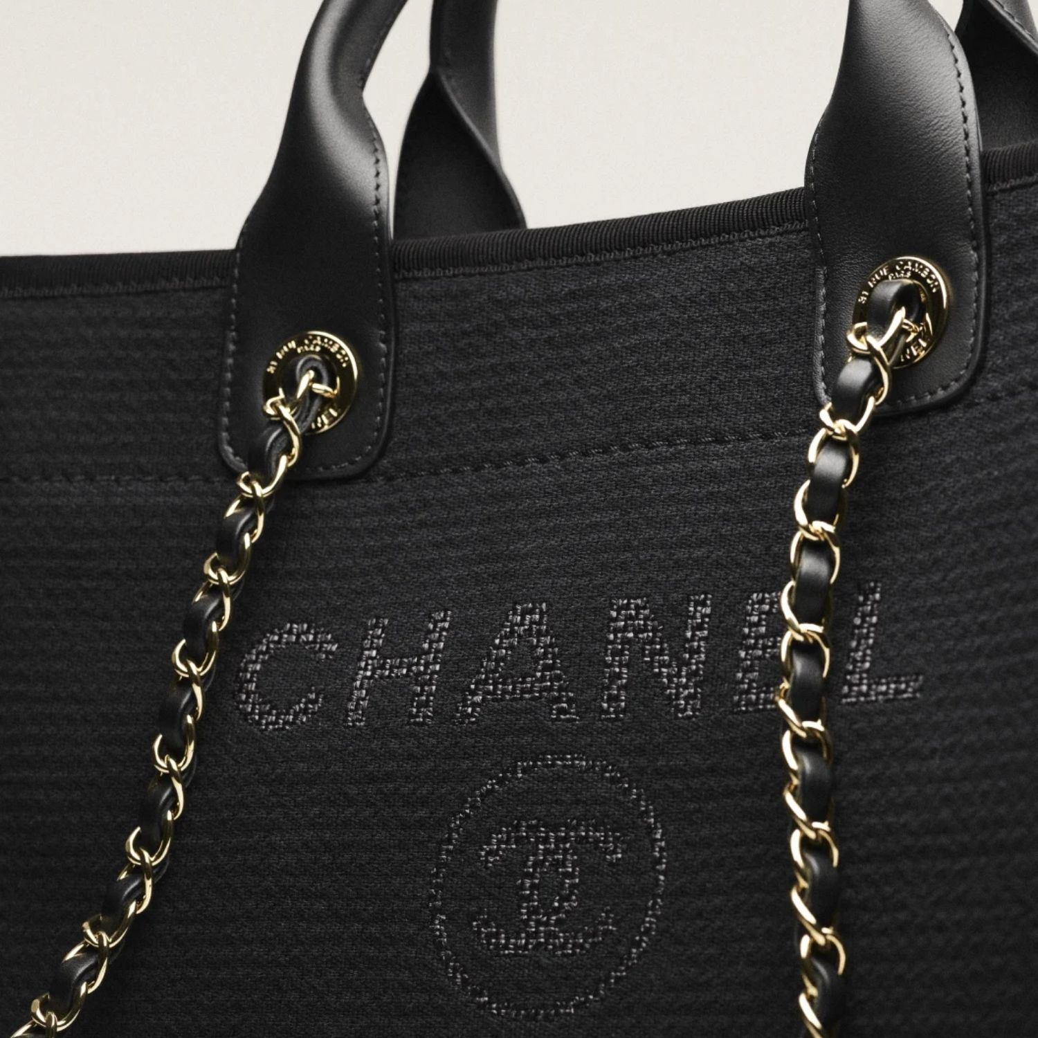 Chanel Deauville Tote Bag 15.2in/ 39cm Black Gold Hardware For Women AS3257 B08435 94305