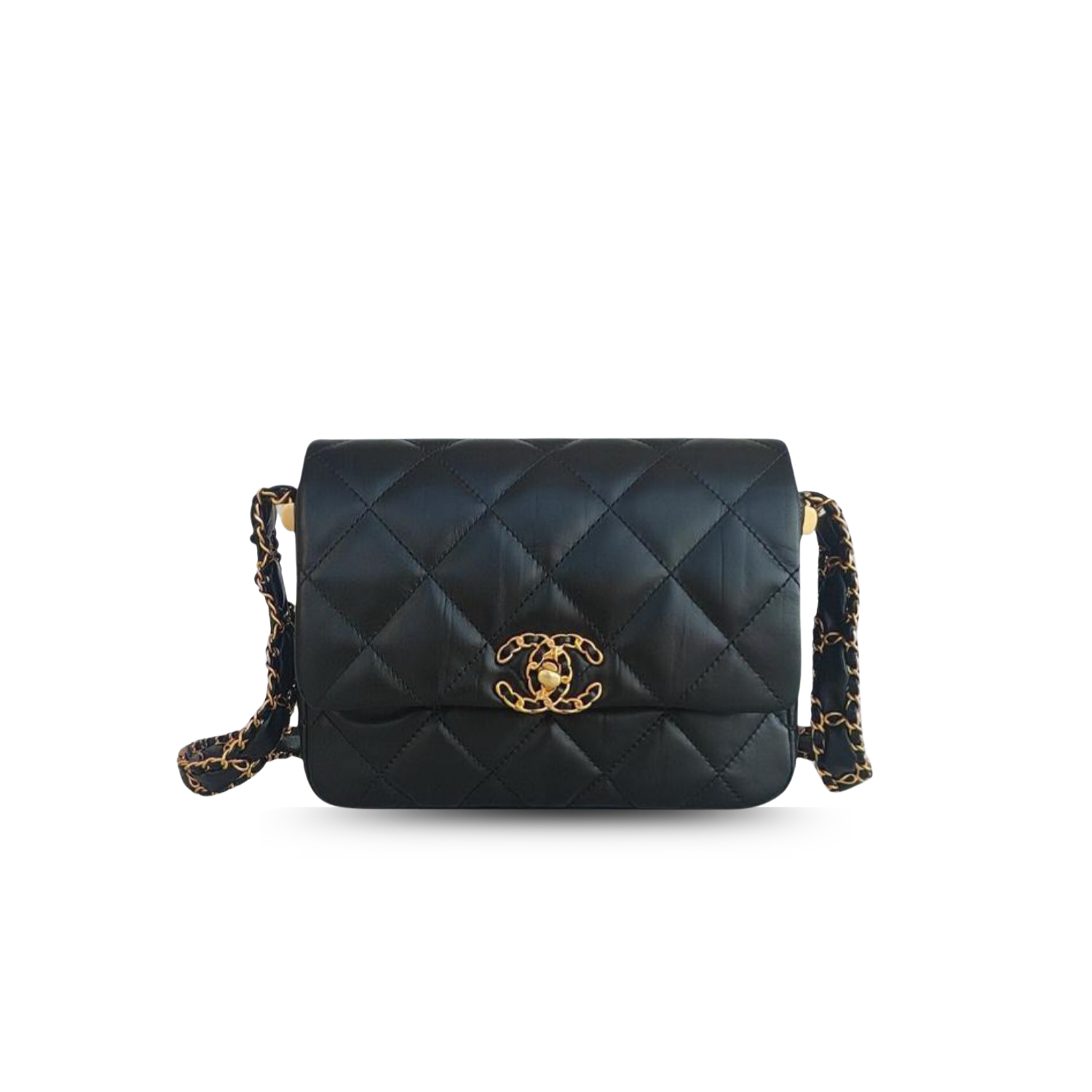 Chanel Wide Shoulder Bag 8.1in/ 20.5cm Black Gold Hardware For Women -
