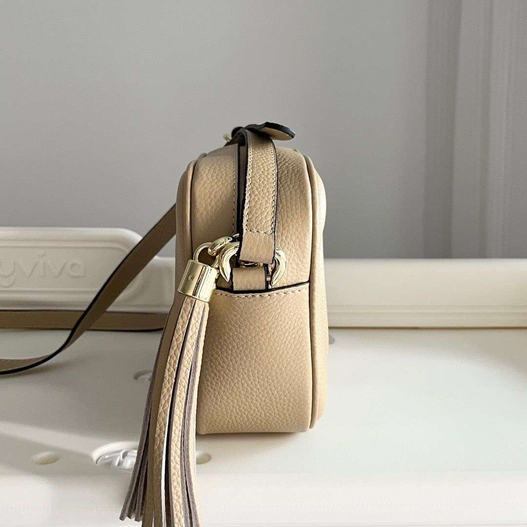 Gucci Soho Disco Small Crossbody Bag 8in/ 21cm Beige Gold Hardware For Women GG 308364