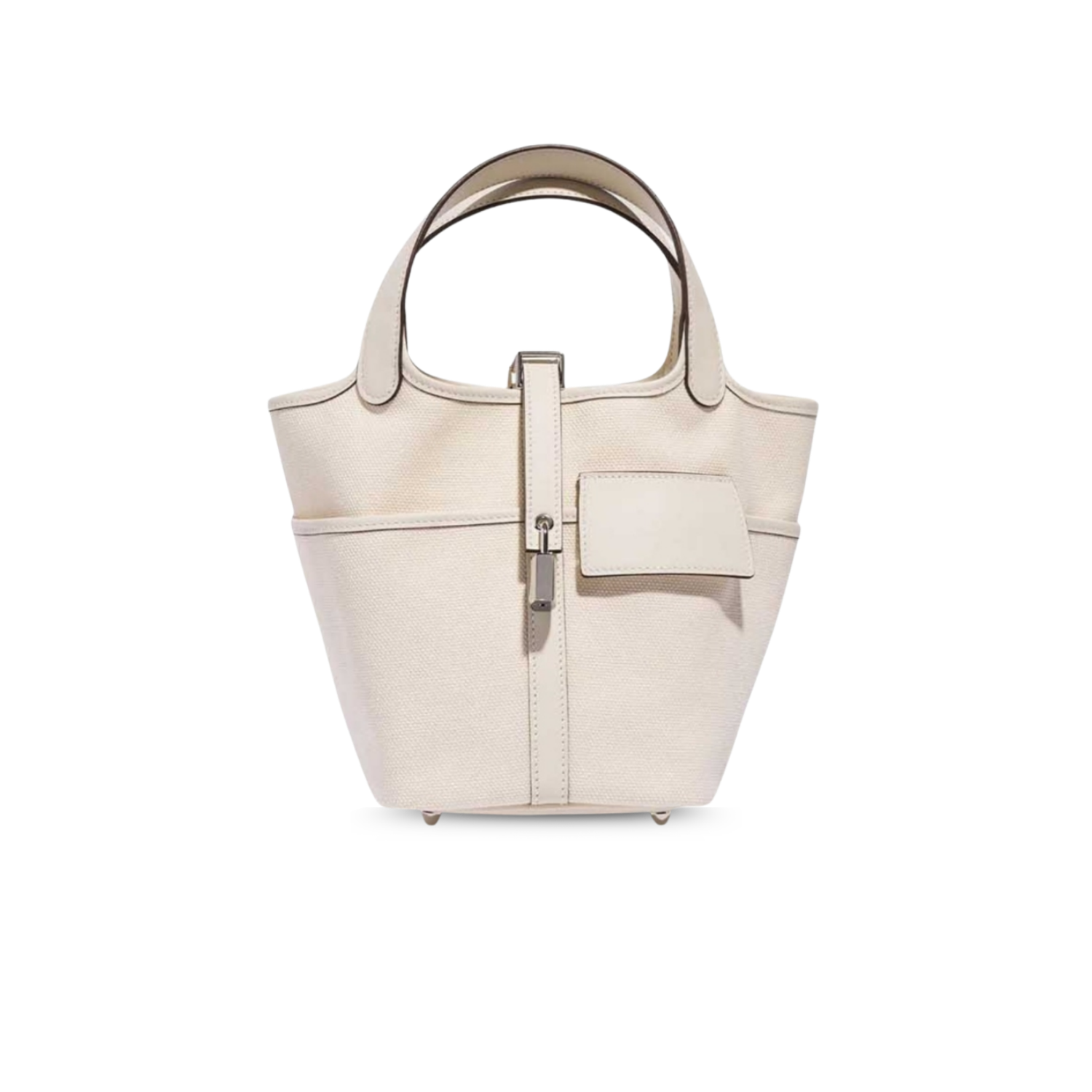 Hermes Picotin Lock 18 Pocket Top Handle Bag 7.1in/ 18cm White Silver Hardware For Women
