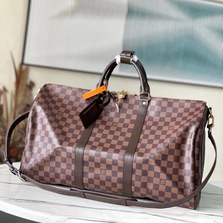 Louis Vuitton Keepall Bandouliere 50 Travel Bag 19.7in/ 50cm Brown Damier Ebene Gold Hardware