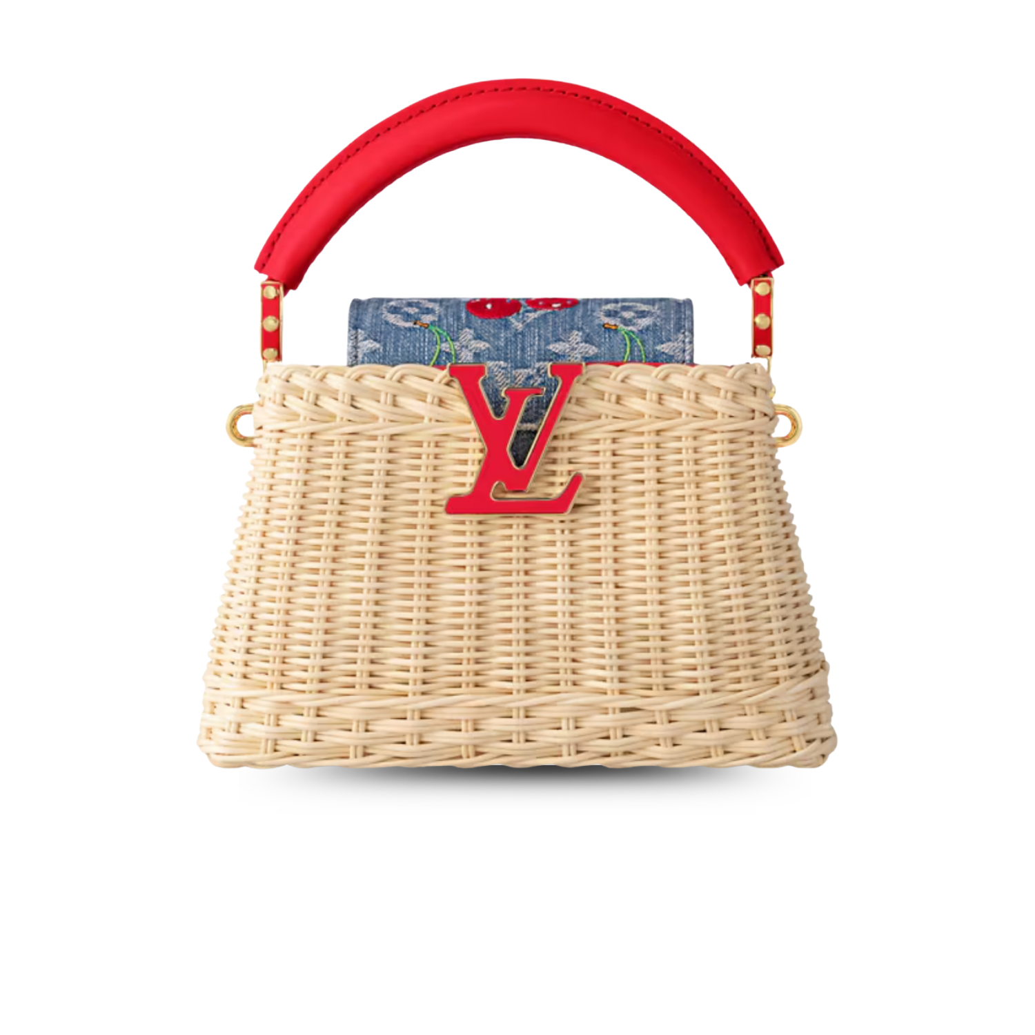 Louis Vuitton LV x TM Capucines Mini Top Handle Bag 8.3in/ 21cm Multicolored Rattan Gold Hardware For Women M14295