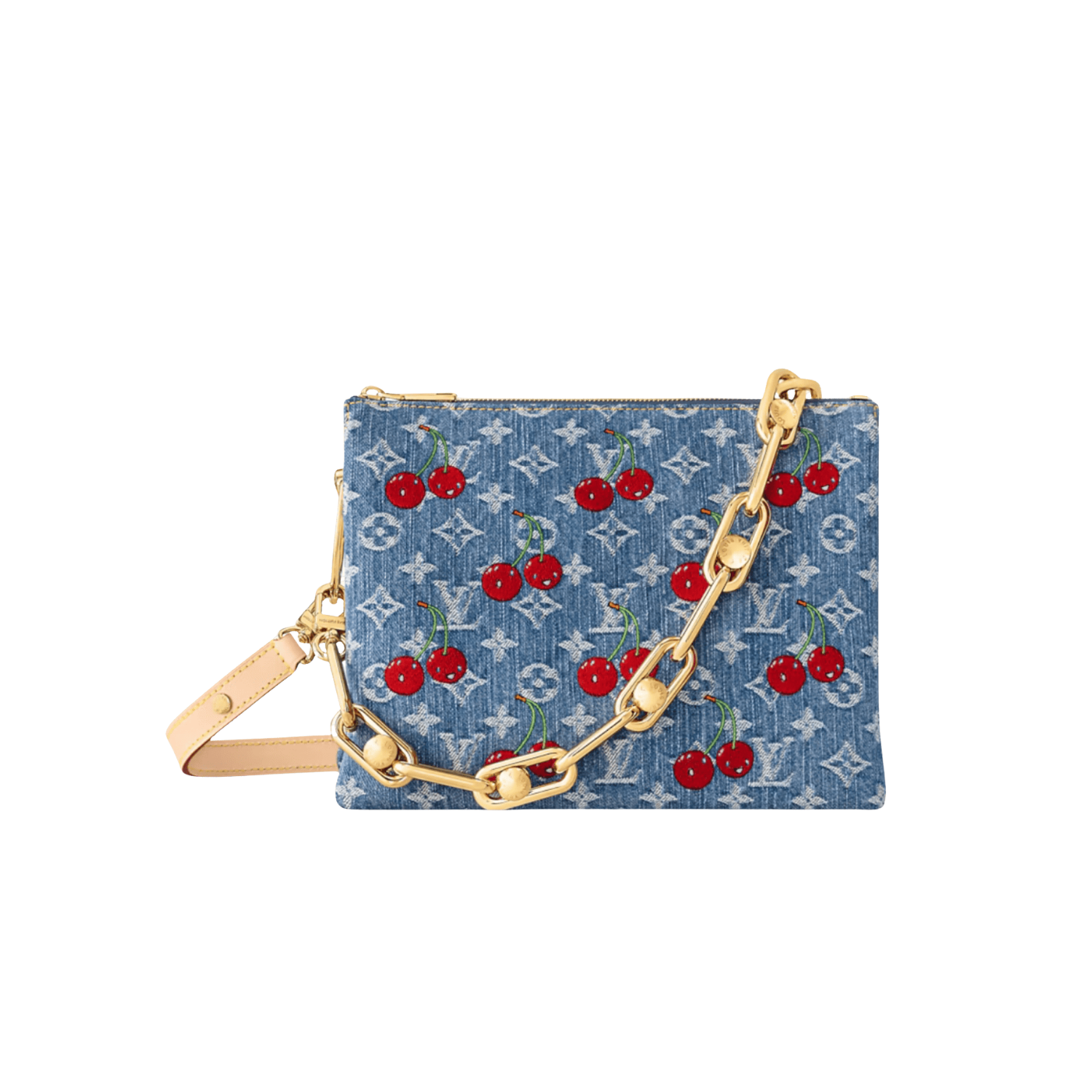 Louis Vuitton LV x TM Coussin Cherry PM Crossbody Bag 10.2in/ 26cm Denim Gold Hardware For Women M14978