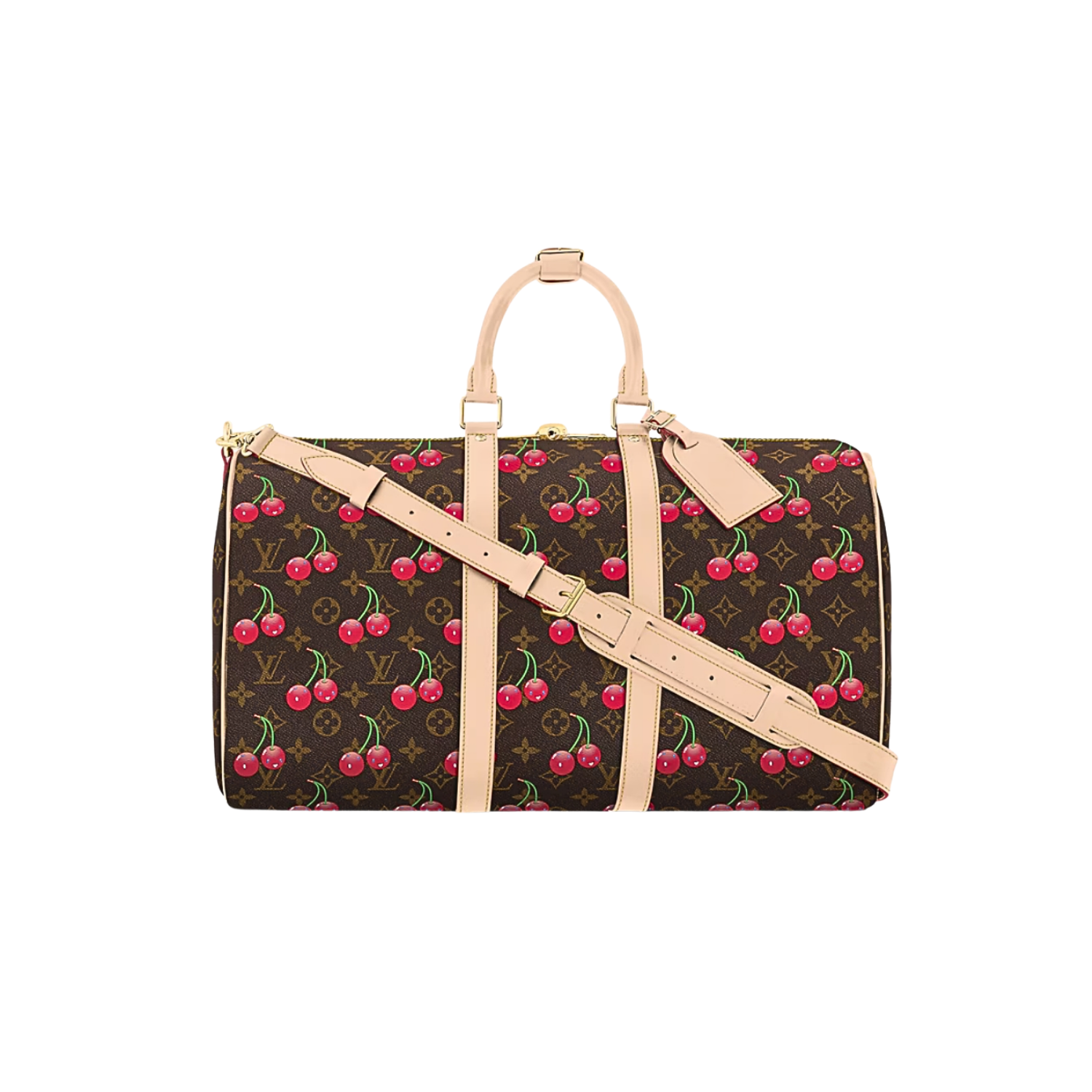 Louis Vuitton LV x TM Keepall Bandouliere 45 Travel Bag 17.7in/ 45cm Cherry Monogram Gold Hardware M13764