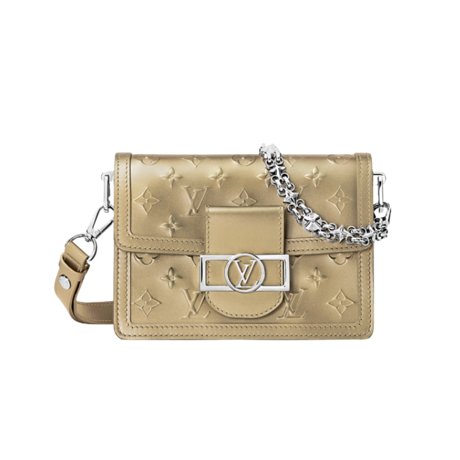 Louis Vuitton Mini Dauphine Crossbody Bag 7.9in/ 20cm Taupe Silver Hardware For Women M21740