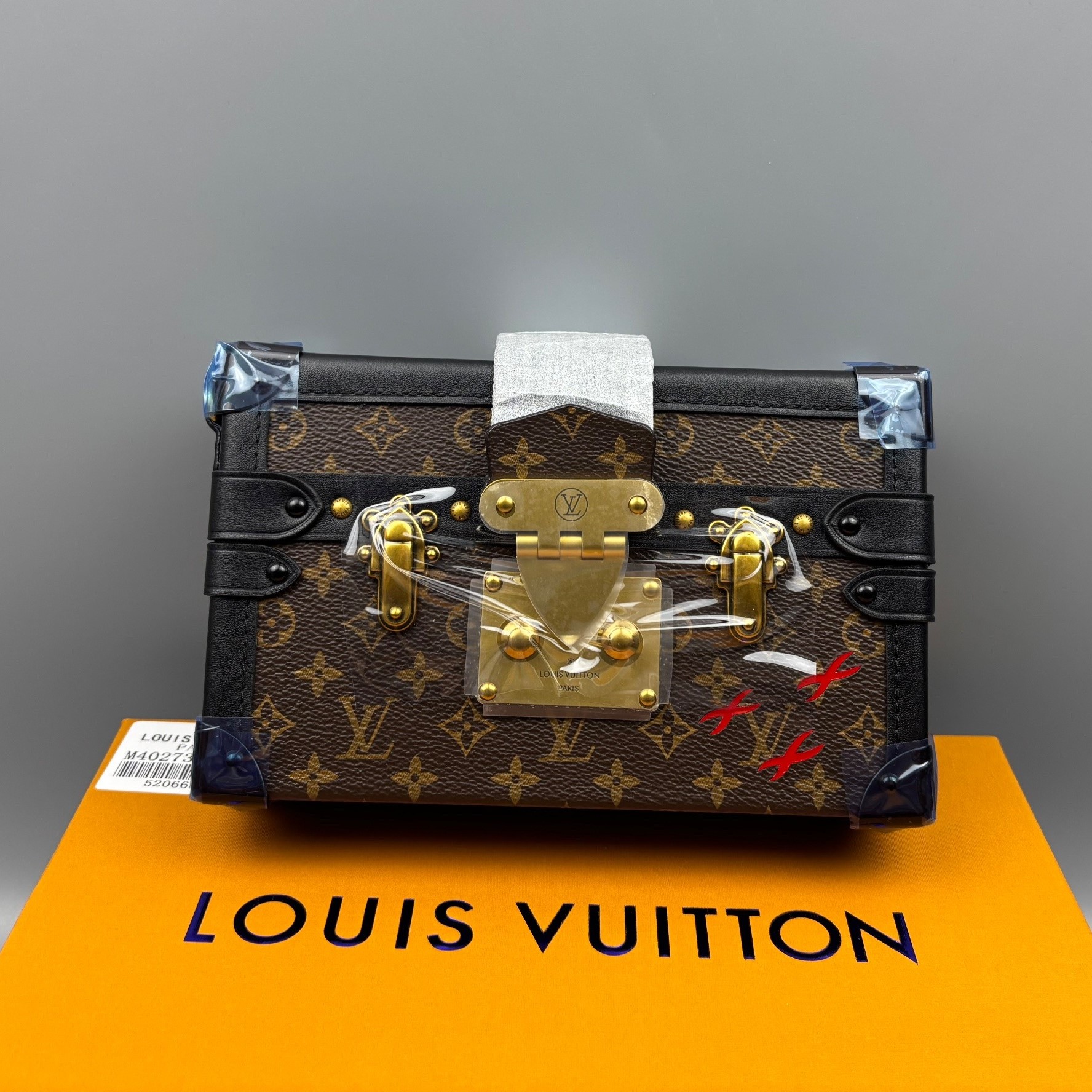 Louis Vuitton Petite Malle Crossbody Bag 7.9in/ 20cm Monogram Black Gold Hardware For Women M45943