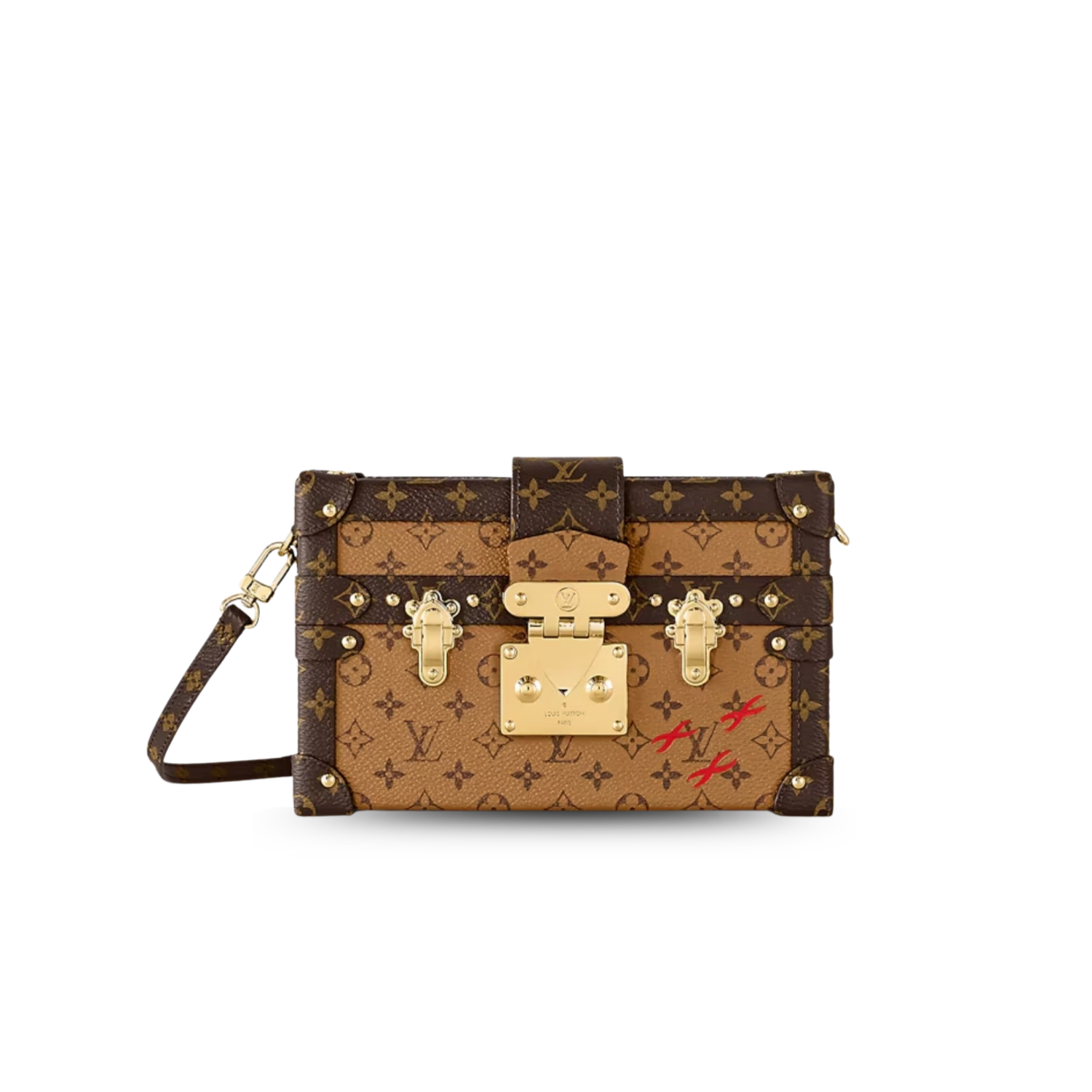 Louis Vuitton Petite Malle Crossbody Bag 7.9in/ 20cm Monogram Reverse Gold Hardware For Women M45960