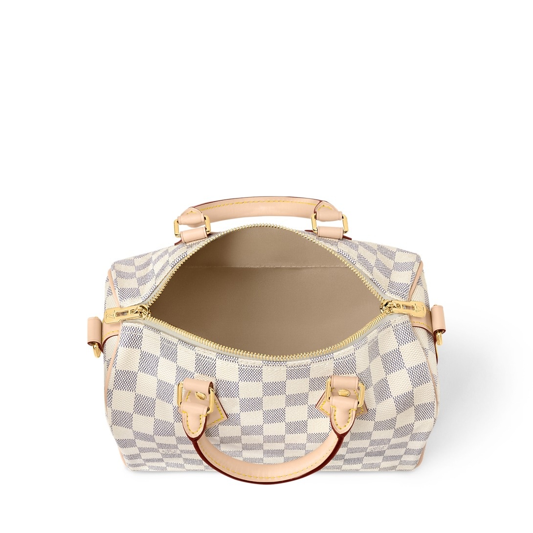 Louis Vuitton Speedy Bandouliere 25 Top Handle Bag 9.8in/ 25cm Damier Azur Canvas Gold Hardware For Women N40608