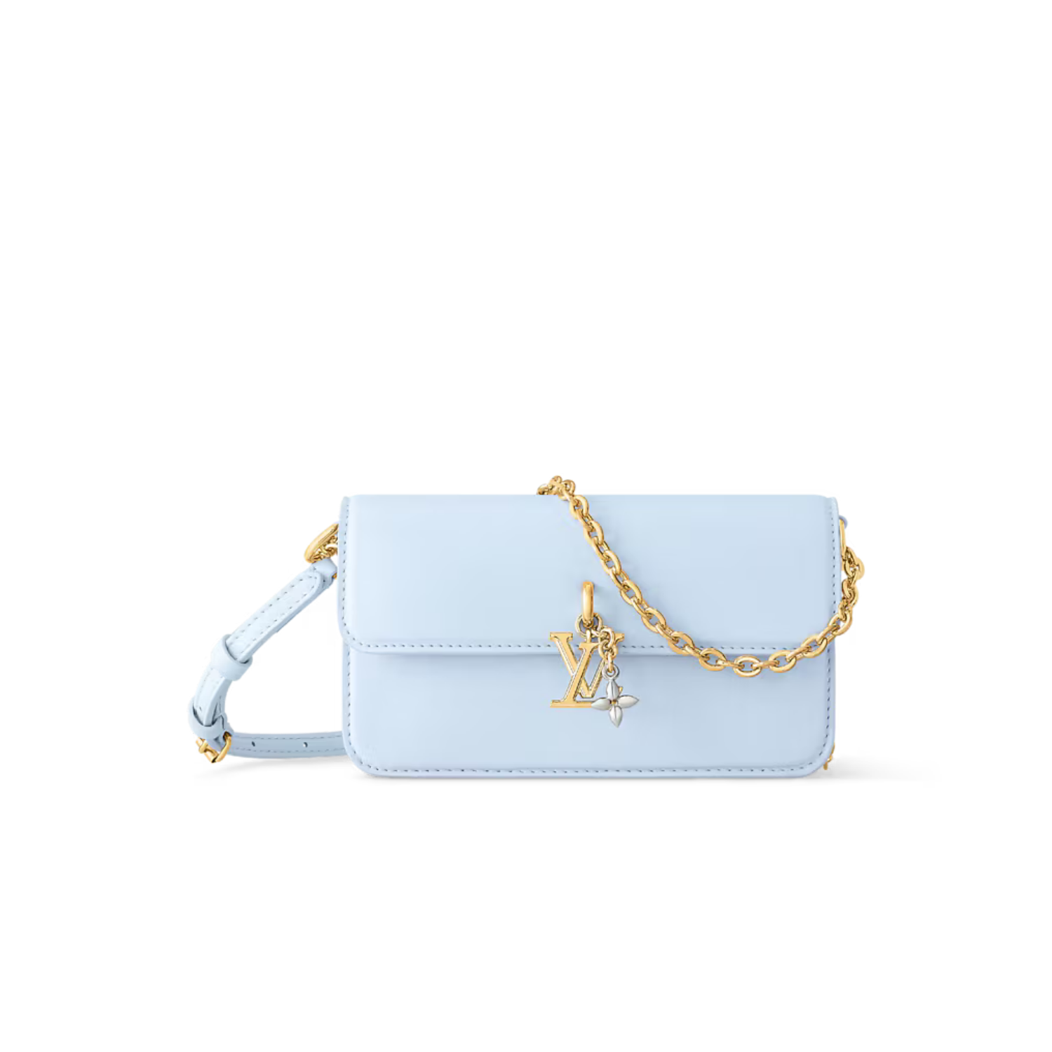 Louis Vuitton Wallet On Chain LV Bloom Shoulder Bag 7.9in/ 20cm Azure Blue Gold Hardware For Women M14547