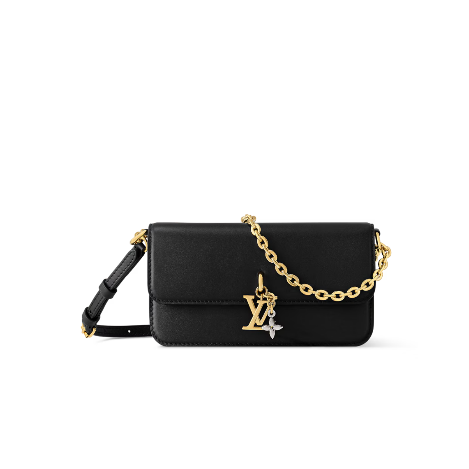 Louis Vuitton Wallet On Chain LV Bloom Shoulder Bag 7.9in/ 20cm Black Gold Hardware For Women M14564