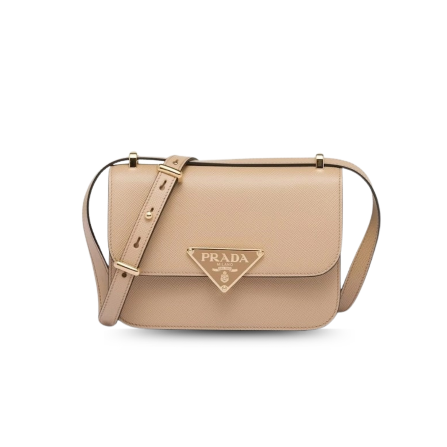 Prada Embleme Shoulder Bag 8.6in/ 22cm Beige Saffiano For Women Gold Hardware 1BD320_2A4A_F0036_V_UTO