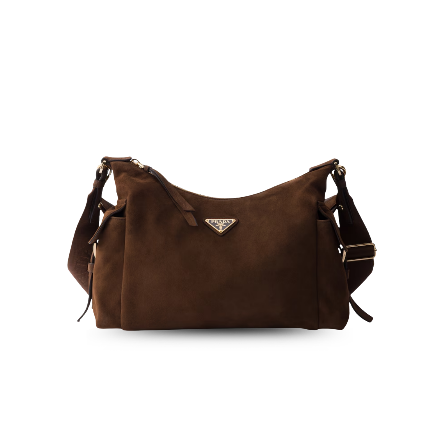 Prada Explore Large Shoulder Bag 12.6in/ 32cm Cocoa Brown Suede For Women 1BC264_008_F0324_V_NOO