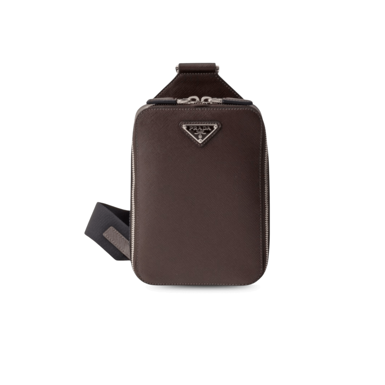 Prada Brique Saffiano Crossbody Bag 5.5in/ 14cm Coffee Leather For Men 2VZ106_9Z2_F0201_V_OOO