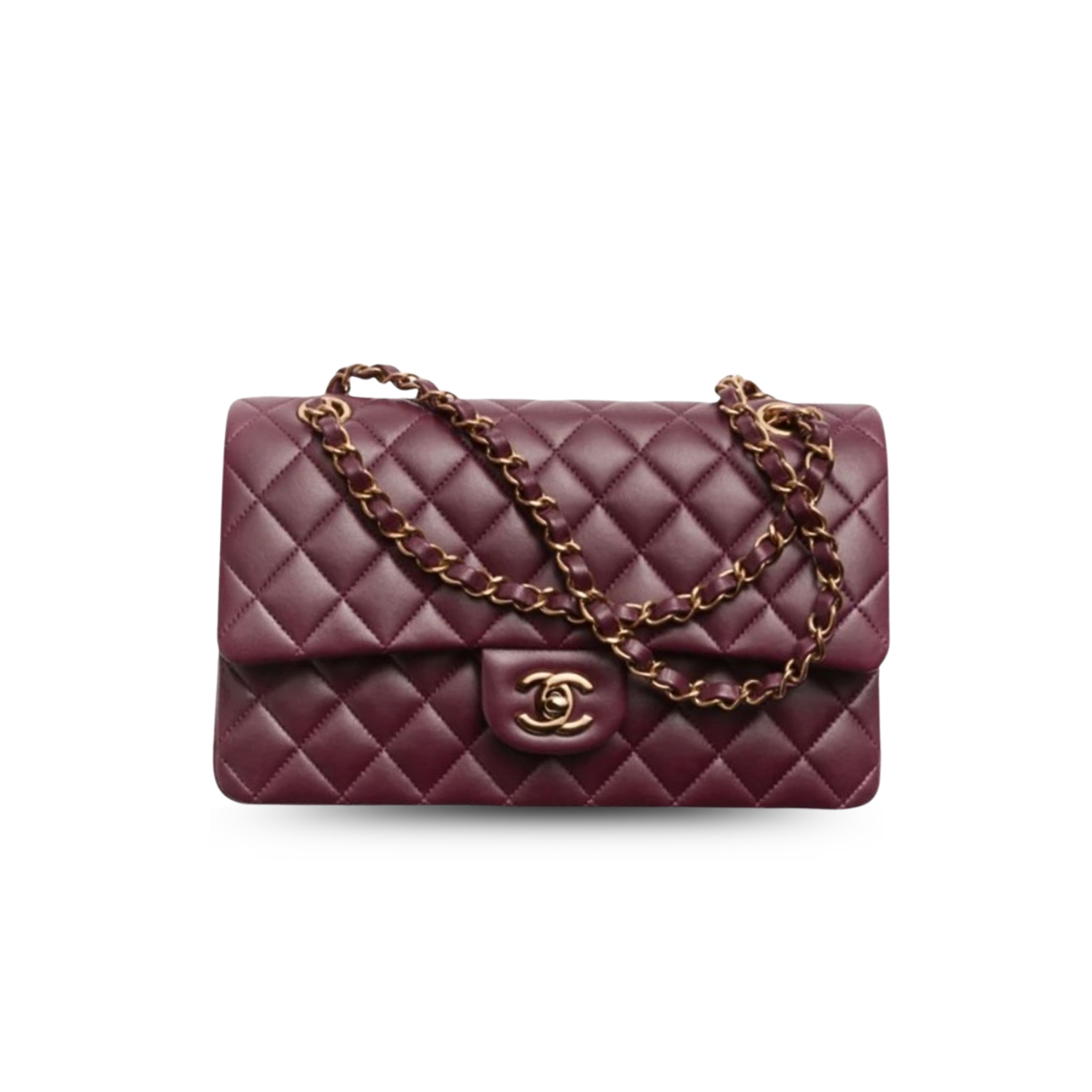 Chanel Classic 11.12 Crossbody Bag 10in/ 25.5cm Dark Burgundy Gold Hardware For Women A01112 B17625 NZG79
