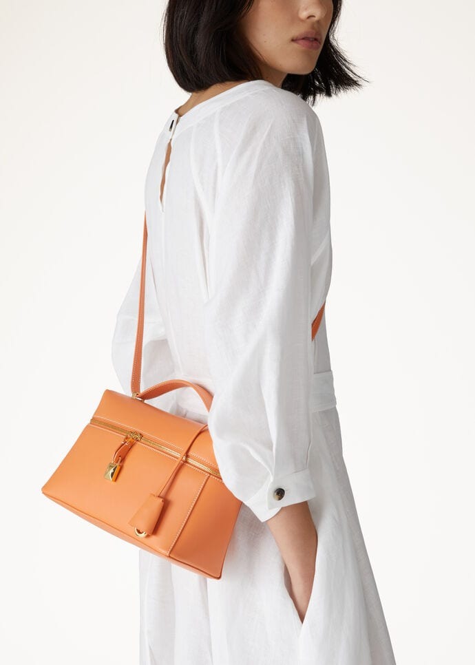 Loro Piana Extra L27 Top Handle Bag 10.6in/ 27cm Cinnamon Orange Gold Hardware For Women FAN3462 L0AX