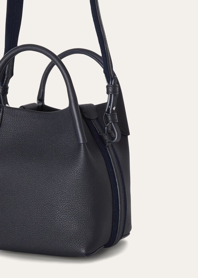 Loro Piana Micro Bale Top Handle Bag 5.2in/ 13cm Navy Blue Silver Hardware For Women FAN4647 W000