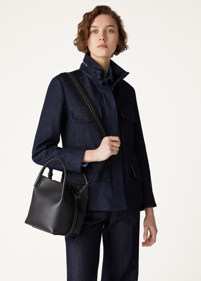 Loro Piana Bale Small Top Handle Bag 6.7in/ 17cm Black For Women Gold Hardware For Women FAO0815 8000
