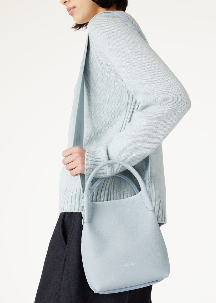 Loro Piana Bale Small Top Handle Bag 6.7in/ 17cm Light Blue Silver Hardware For Women FAN8964 60HN