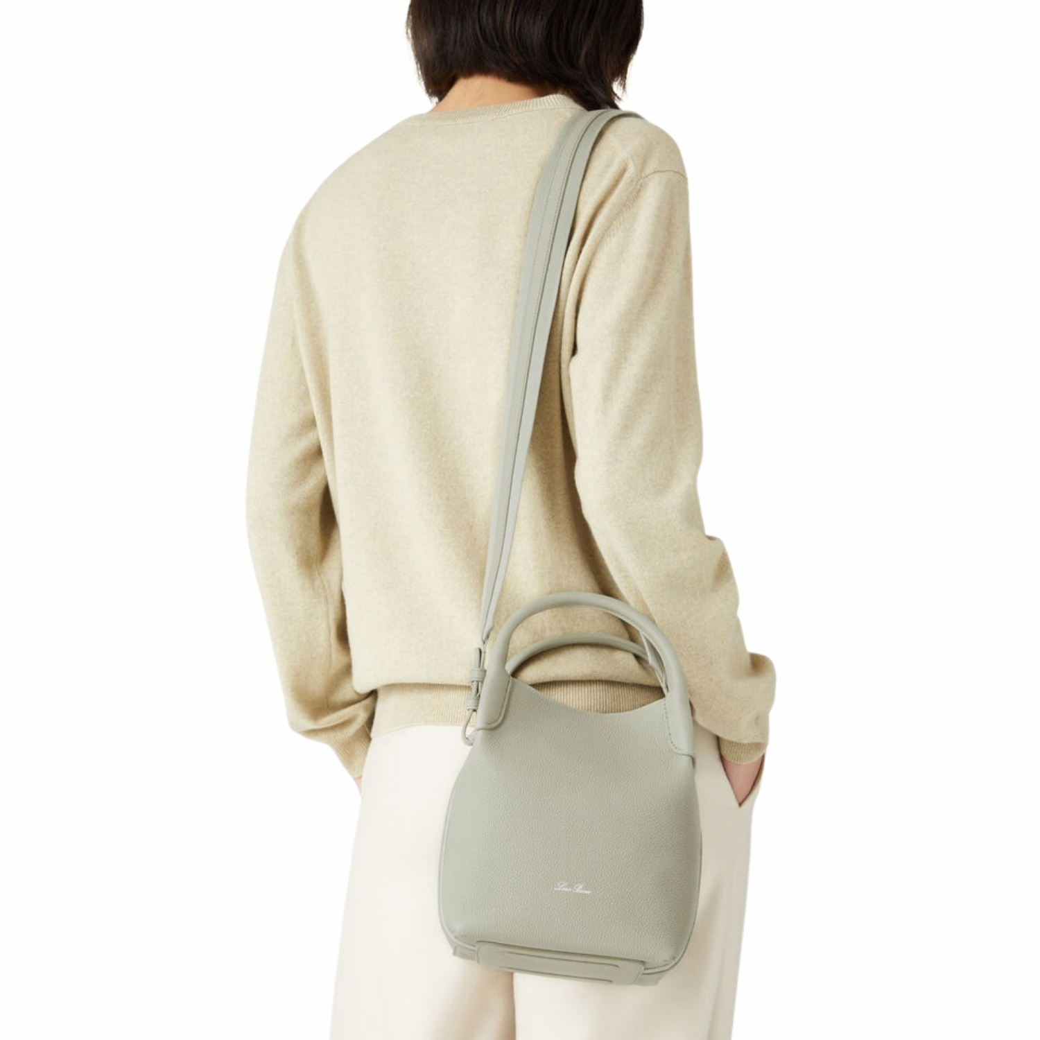 Loro Piana Bale Small Top Handle Bag 6.7in/ 17cm Light Wasabi Silver Hardware For Women FAN8964 50YB