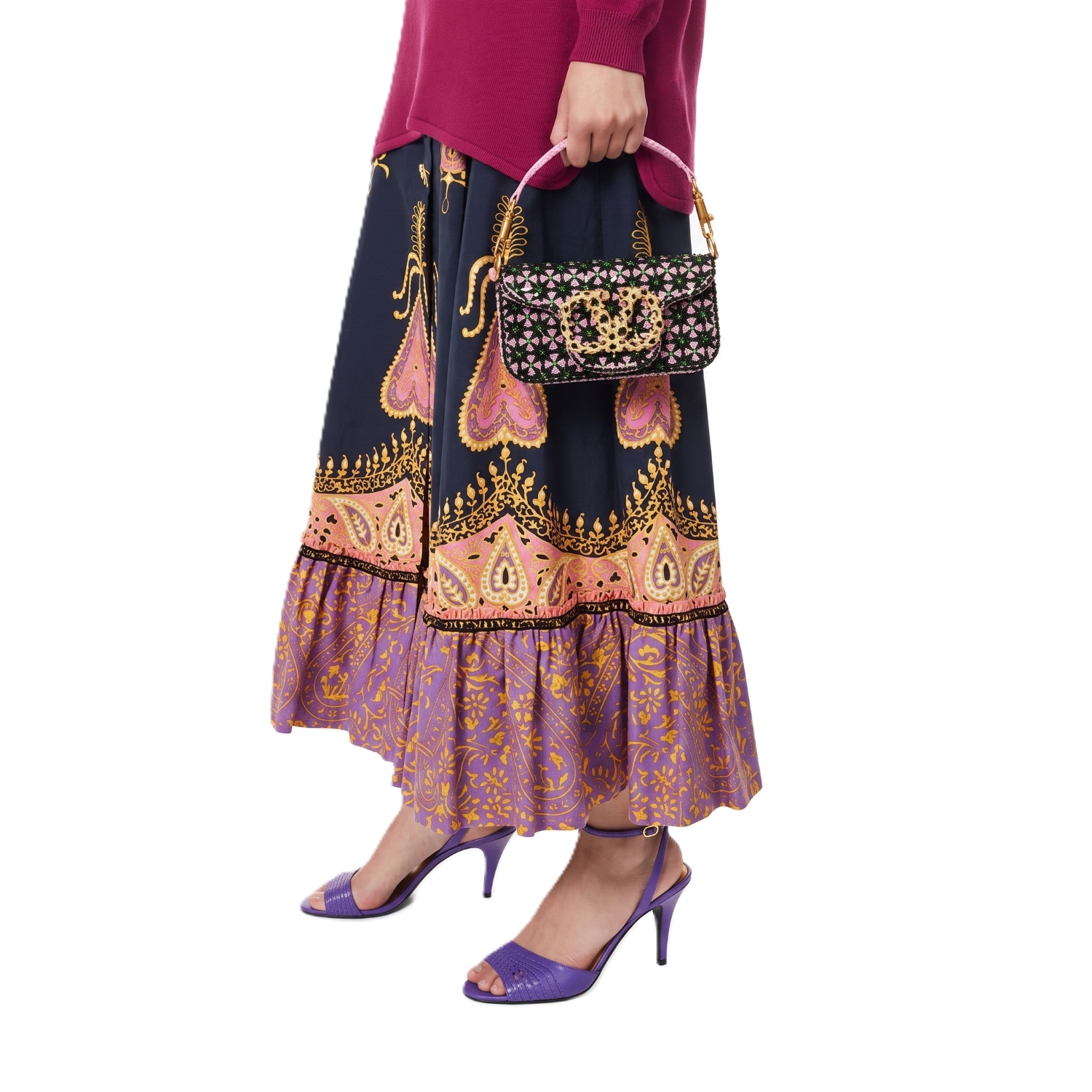 Valentino Garavani Loco Beaded Small Shoulder Bag 7.9in/ 20cm Pink/ Green Gold Hardware For Women