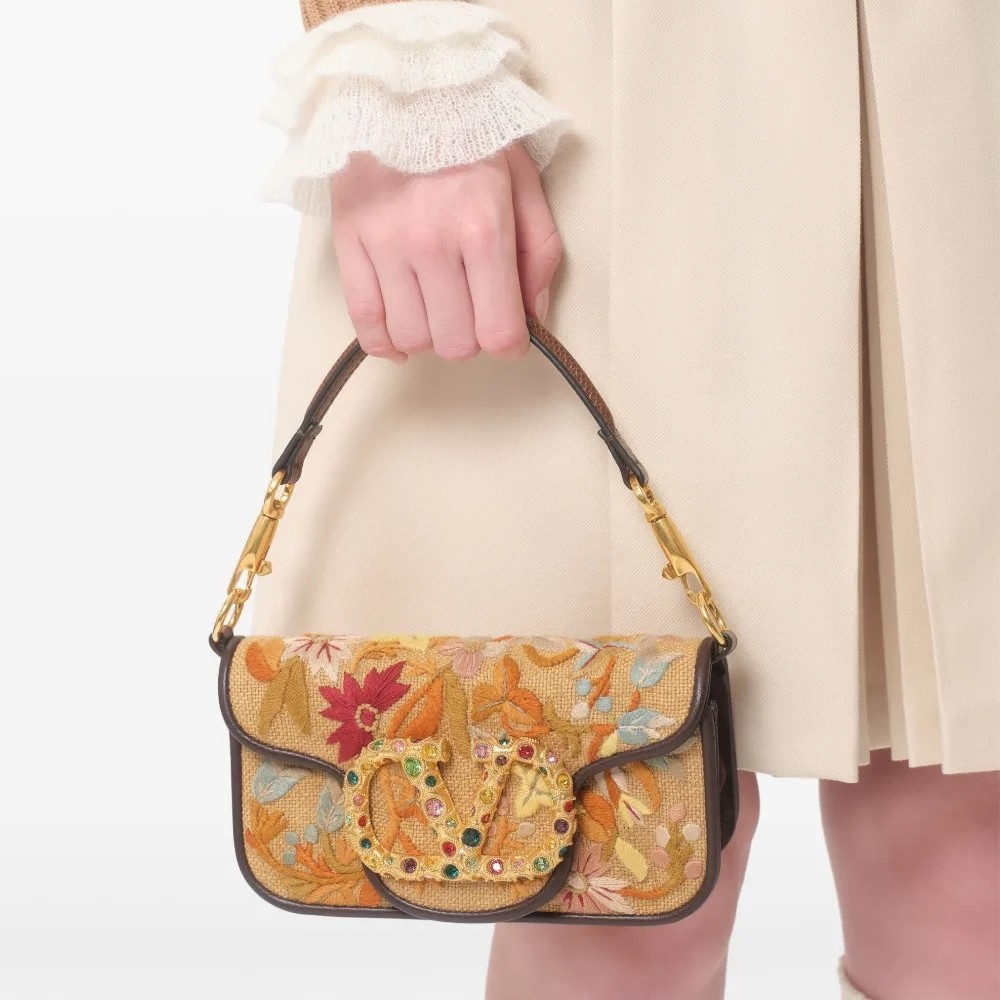 Valentino Garavani Loco Embroidered Small Shoulder Bag 7.9in/ 20cm Multicolor Antique Brass Hardware For Women
