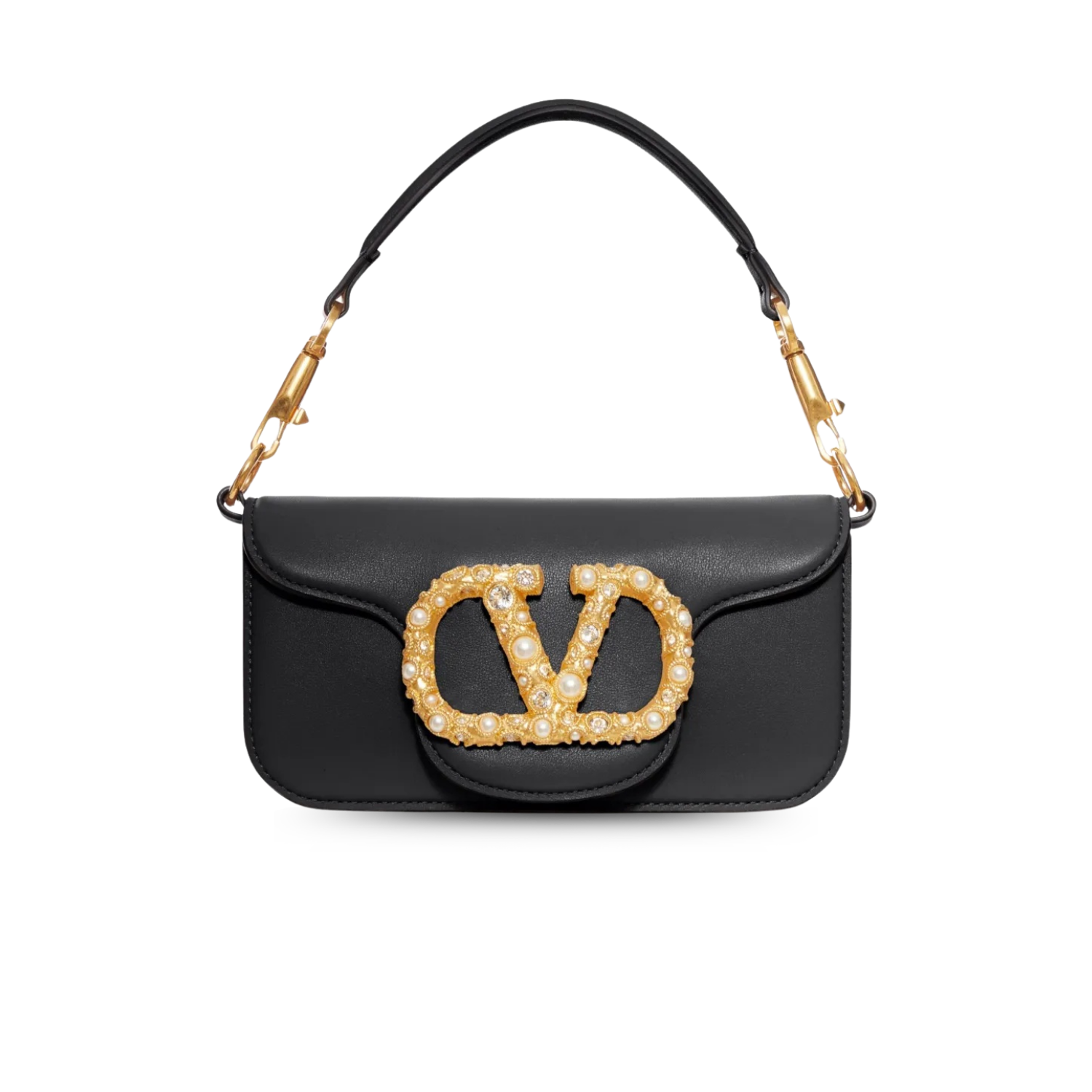 Valentino Garavani Loco Small Shoulder Bag 7.9in/ 20cm Black Antique Brass Hardware For Women