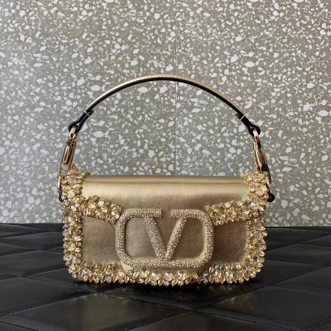 Valentino Garavani Loco Small Shoulder Bag 7.9in/ 20cm Gold Metallic Gold Hardware For Women