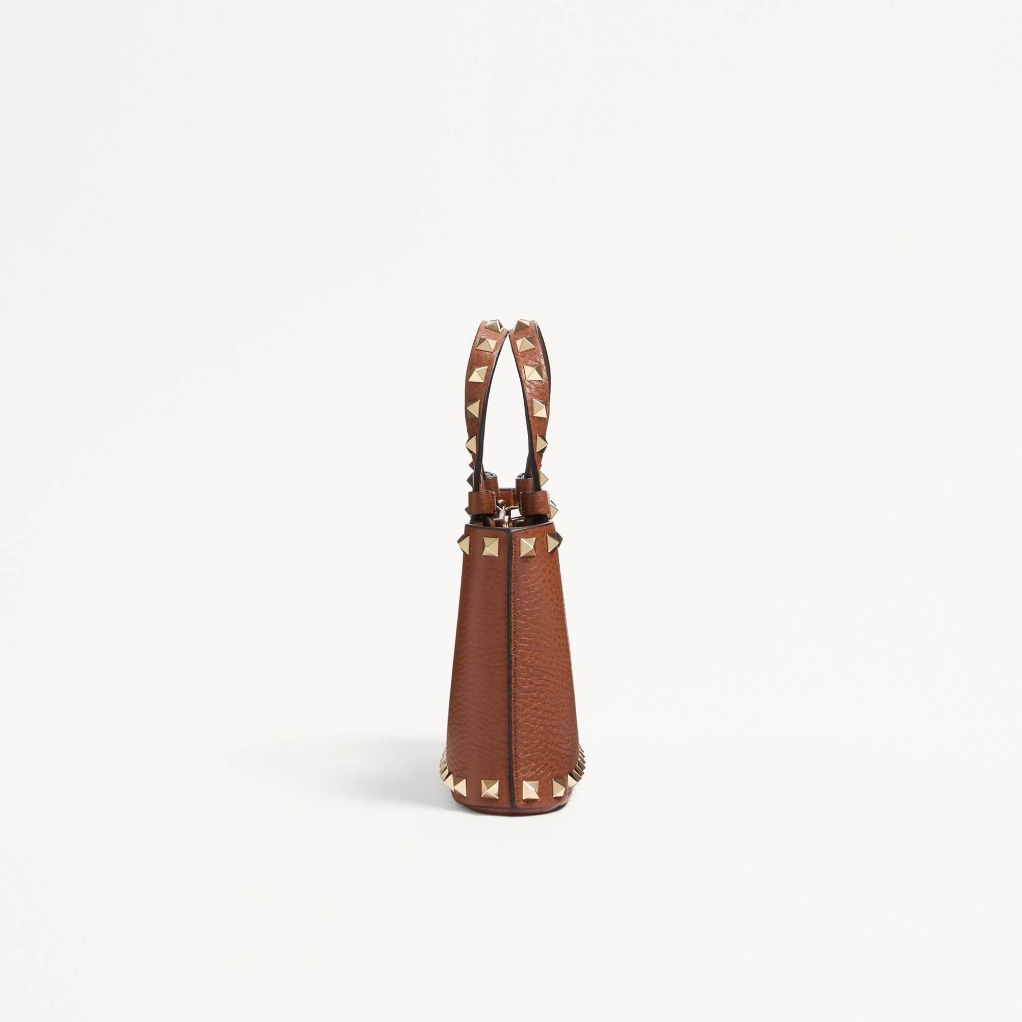 Valentino Garavani Rockstud Shopping Mini Tote Bag 7.3in/ 18.5cm Saddle Brown Platinum Hardware For Women 7W0P0AT0VSH_HG5